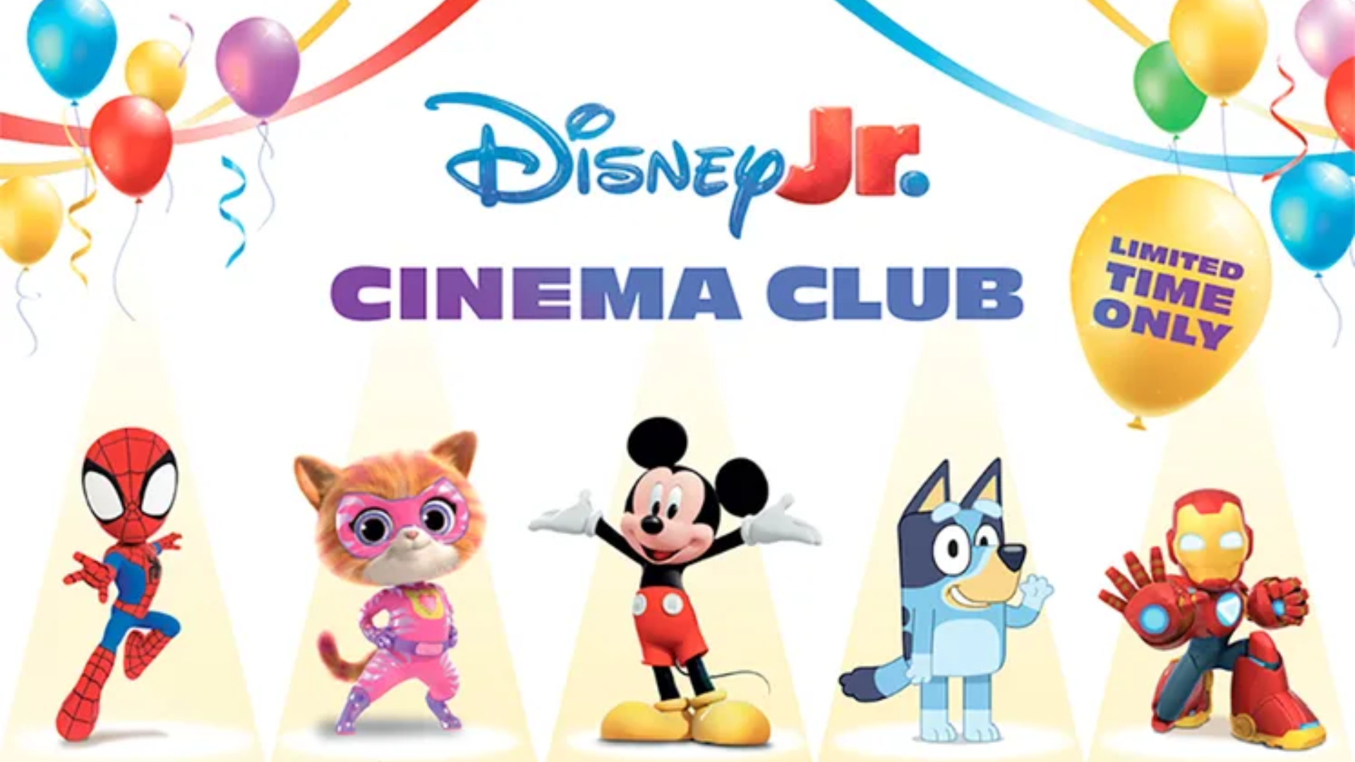 Animated photo of Disney characters with buntings and balloons
