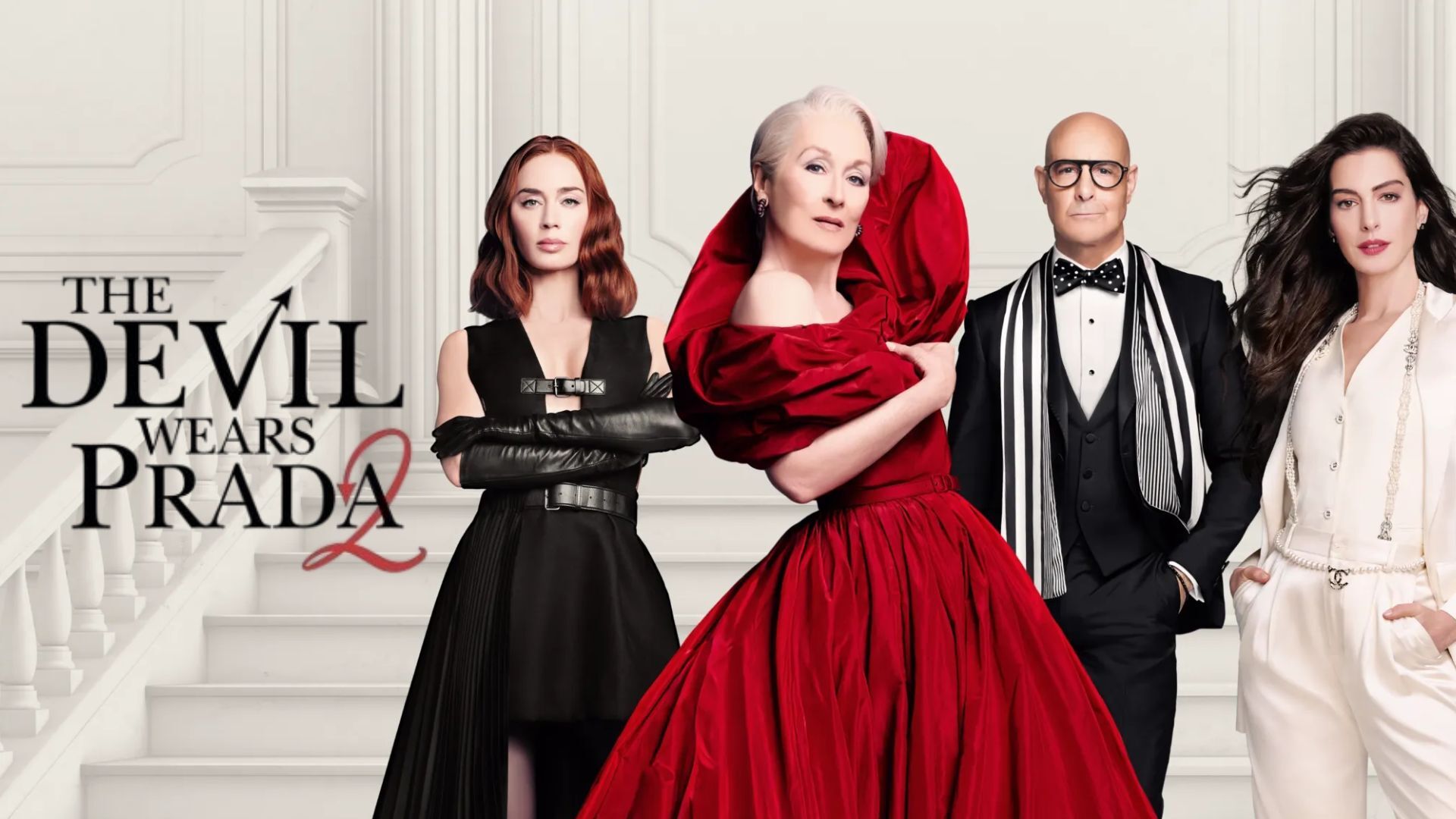 Cast with a marble staircase in the background and film title on the left