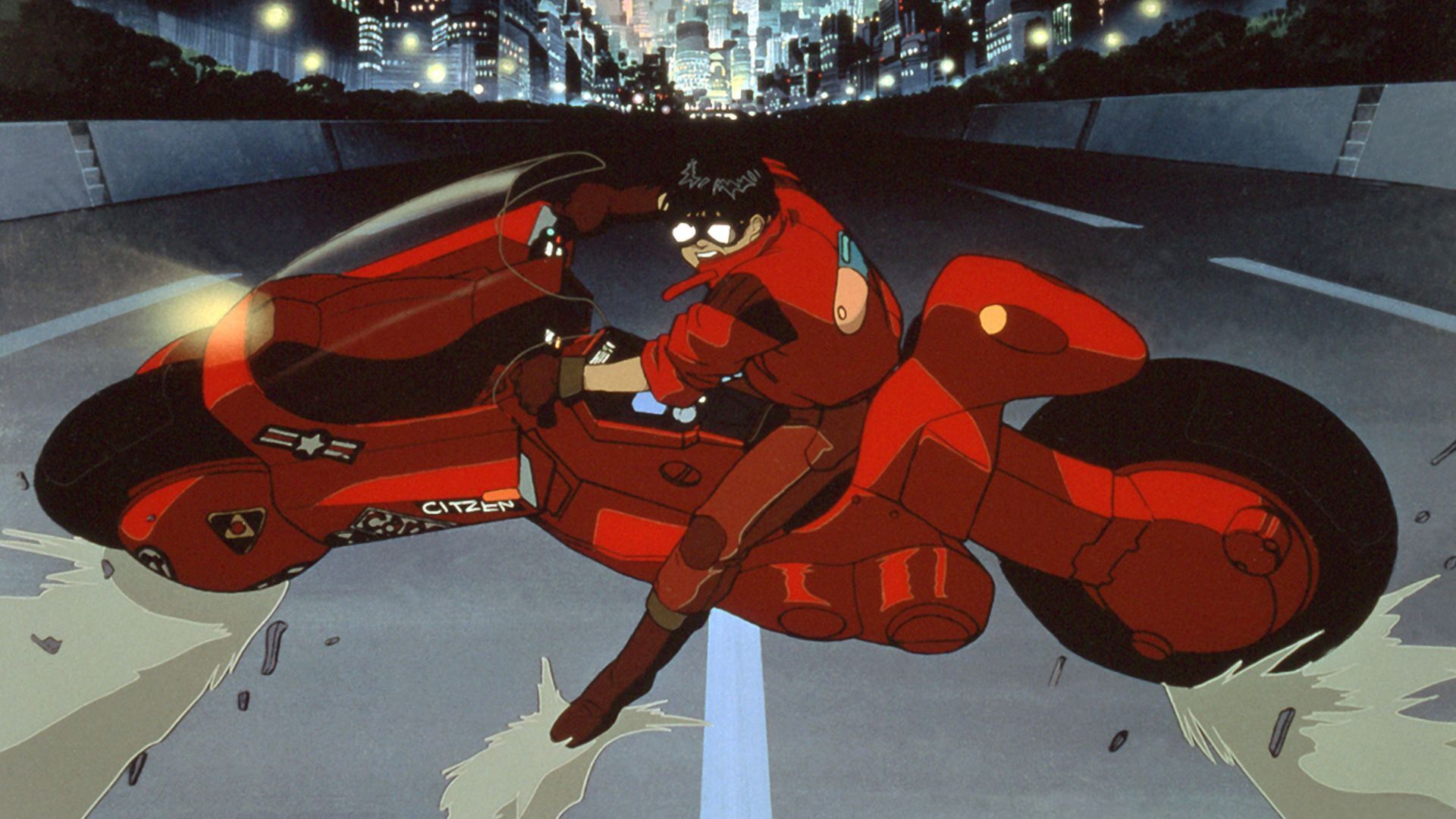 animation - man in red suit riding a red motorbike
