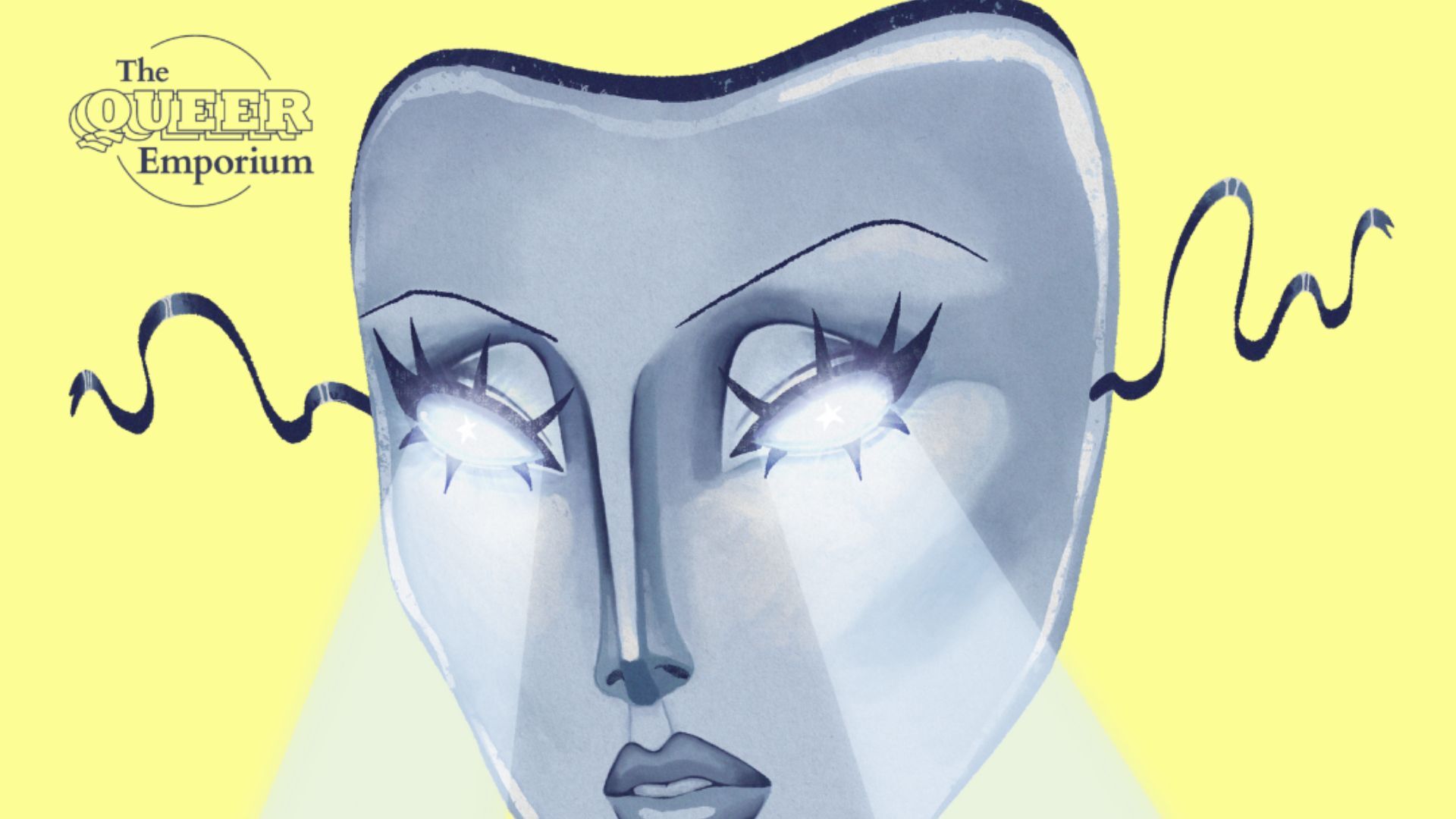 Theatre mask with strobe lighting coming through the eyes