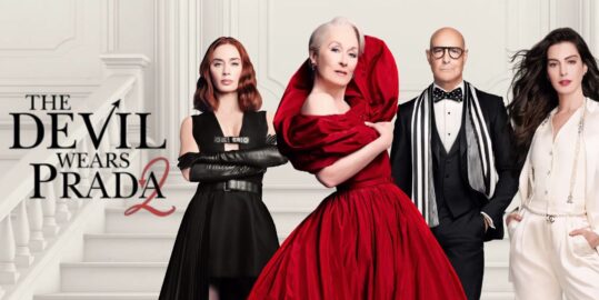 Cast with a marble staircase in the background and film title on the left