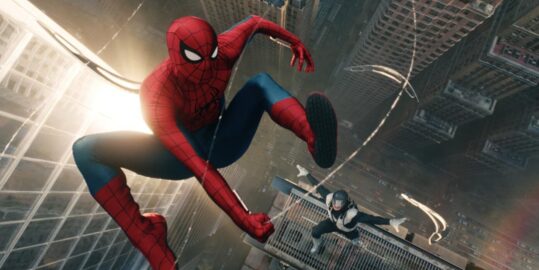 Spider man climbing a sky scraper