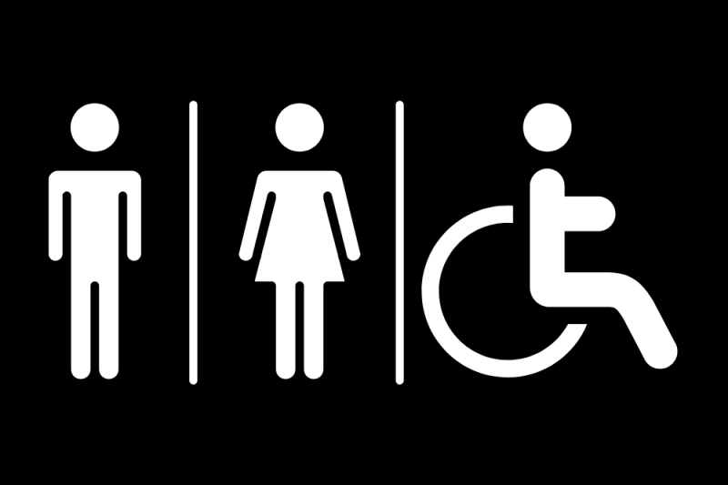 White toilet logos on black background