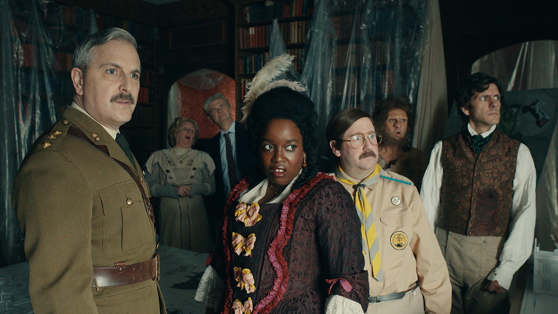 People dressed in clothes from different eras