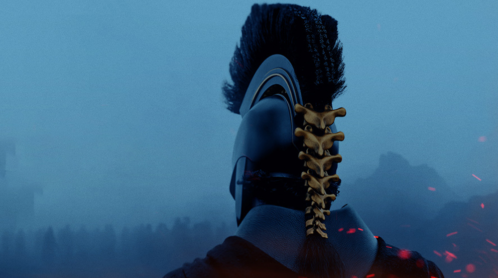 Image of someone from behind wearing an amour including a helmet